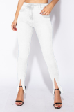 White Casual Solid Patchwork Mid Waist Boot Cut Denim Jeans