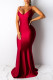 Red Fashion Sexy Solid Backless Spaghetti Strap Evening Dress