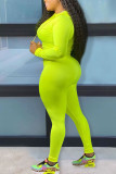 Fluorescent Green Casual Solid Hooded Collar Long Sleeve Two Pieces