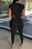 Pink Fashion Casual Solid Bandage Asymmetrical O Neck Short Sleeve Two Pieces
