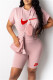 Pink Fashion Casual Print Basic O Neck Short Sleeve Two Pieces