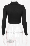 Rose Red Fashion Casual Solid Basic Zipper Collar Tops