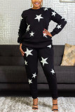 Pink Fashion Casual The stars Printing O Neck Long Sleeve Two Pieces
