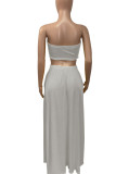White Casual Solid Patchwork Strapless Sleeveless Two Pieces