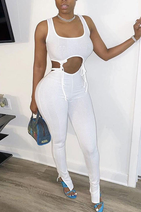 White Fashion Active adult Ma'am Patchwork Solid Two Piece Suits pencil Sleeveless Two Pieces