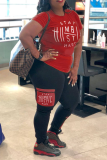 Red Sexy Print Patchwork O Neck Short Sleeve Two Pieces