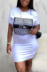White Casual Print Patchwork O Neck Short Sleeve Dress Dresses