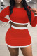 Tangerine Red Sexy Casual Solid Patchwork O Neck Long Sleeve Two Pieces
