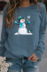 Blue Casual Snowman Printed Draw String O Neck Tops
