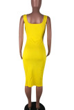 Red Sexy Solid Patchwork Asymmetrical U Neck Pencil Skirt Dresses