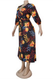 Multi-color Fashion Casual Print Basic V Neck Printed Dress