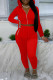 Red Fashion Casual Solid Zipper Hooded Collar Long Sleeve Two Pieces