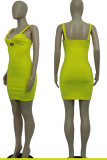Yellow Sexy Solid Hollowed Out Patchwork Backless Asymmetrical Collar Pencil Skirt Dresses