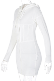 White Street Solid Split Joint Hooded Collar Wrapped Skirt Dresses