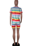 colour Milk Silk Fashion Casual Striped Two Piece Suits pencil Short Sleeve Two Pieces