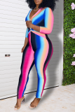 Blue Street Striped Patchwork V Neck Jumpsuits