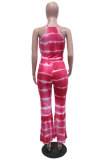 Red Fashion Casual adult Patchwork Print Tie Dye Two Piece Suits Loose Sleeveless Two Pieces