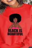 Red Casual Print Patchwork O Neck Tops