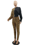 Red Street Print Patchwork O Neck Long Sleeve Two Pieces
