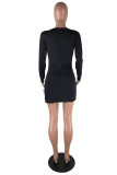 Black Sexy Solid Hollowed Out V Neck A Line Dresses