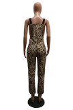 Leopard print street Fashion Leopard grain Sleeveless Slip Jumpsuits