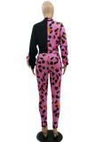 Red Street Print Patchwork O Neck Long Sleeve Two Pieces