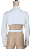 White Work Solid Hollowed Out Patchwork Asymmetrical Turn-back Collar Outerwear
