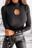 Black Sexy Solid Hollowed Out Half A Turtleneck Tops