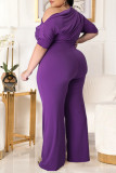 Orange Fashion Casual Solid Backless With Belt Oblique Collar Plus Size Jumpsuits