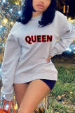Grey Casual Print Letter O Neck Tops