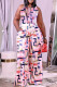 Pink Fashion Casual Print Vests Pants O Neck Sleeveless Two Pieces