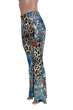 Leopard Print Casual Leopard Patchwork Boot Cut Mid Waist Speaker Bottoms