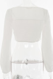White Sexy Solid Split Joint Square Collar Mid Waist Tops