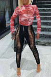 Multicolor Casual Print O Neck Long Sleeve Two Pieces
