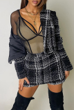 Black Sexy Patchwork Mesh V Neck Skinny Jumpsuits