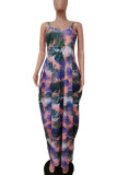 Red Sweet Print Patchwork Spaghetti Strap Pleated Dresses