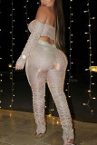 Pink Sportswear Solid Bateau Neck Long Sleeve Two Pieces