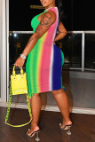 Colour Sexy Casual Print Bandage O Neck Vest Dress