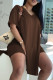 Coffee Fashion Casual Solid Slit V Neck Short Sleeve Two Pieces