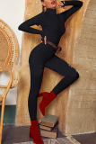 Grey Casual Solid Patchwork Turtleneck Skinny Jumpsuits