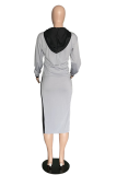 Grey Casual Solid Patchwork O Neck Long Sleeve Two Pieces