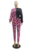 Red Street Print Patchwork O Neck Long Sleeve Two Pieces