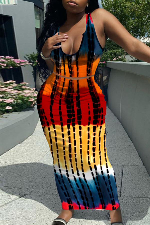 Multicolor Fashion Sexy Print Vests U Neck Sleeveless Two Pieces
