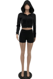 Yellow Sexy Solid Patchwork Hooded Collar Long Sleeve Two Pieces