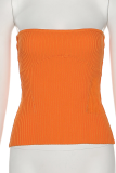 Orange Sexy Solid Split Joint Strapless Tops