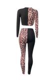 Blue Fashion Sexy adult Patchwork Two Piece Suits Leopard pencil Long Sleeve
