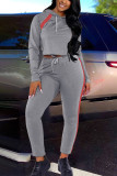 Grey Daily Solid Patchwork Hooded Collar Long Sleeve Two Pieces