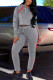 Grey Daily Solid Patchwork Hooded Collar Long Sleeve Two Pieces