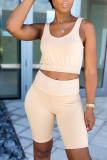 Apricot Sexy Solid Split Joint U Neck Sleeveless Two Pieces