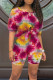 Red Casual Tie Dye Bandage Patchwork O Neck Half Sleeve Two Pieces